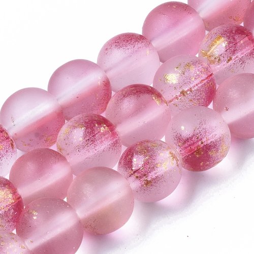 20 perles en verre dépoli feuille d'or 8 mm rouge