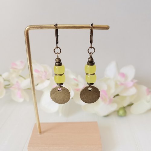 Kit boucles d'oreilles pendentif métal et perles colonne
