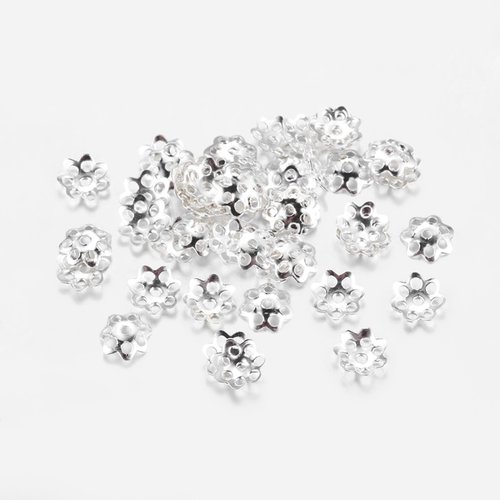 50 coupelles fleur 6 mm argent mat