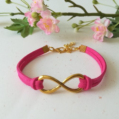 Kit de bracelet suédine daim fuchsia et lien infini doré