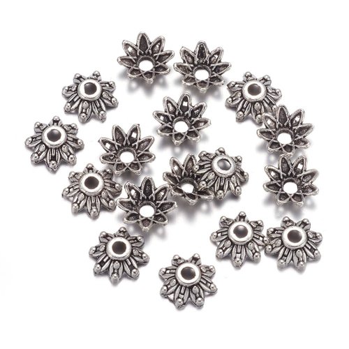 20 coupelles fleur 8.5 mm argent antique