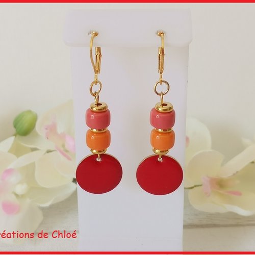 Kit boucles d'oreilles sequin émail et perles en verre colonne