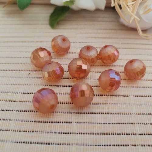 10 perles en verre laqué 10 mm orange ab