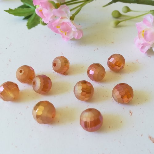 10 perles en verre laqué 10 mm orange ab