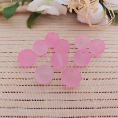 10 perles en verre givré 10 mm rose