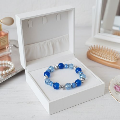 Kit bracelet fil élastique perles en verre laqué bleue