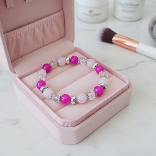 Kit bracelet perles en verre rose et cristal