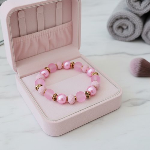 Kit bracelet perles en verre rose