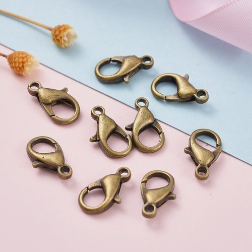 10 fermoirs mousqueton 12 x 6 mm bronze
