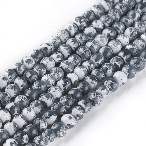 50 perles en verre 4 mm blanches taches noires