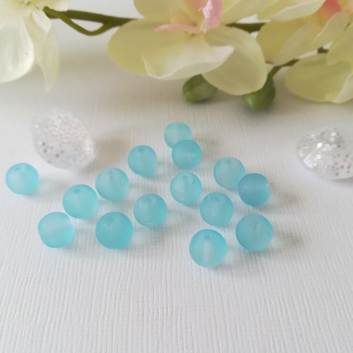 20 perles en verre dépoli 8 mm bleu ciel