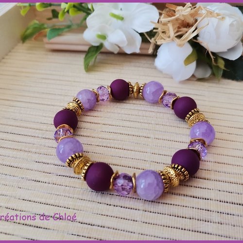 Kit bracelet fil élastique perles en verre ton mauve et violet