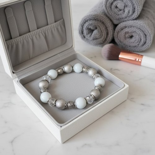 Kit bracelet fil élastique perles blanches et métal argentées