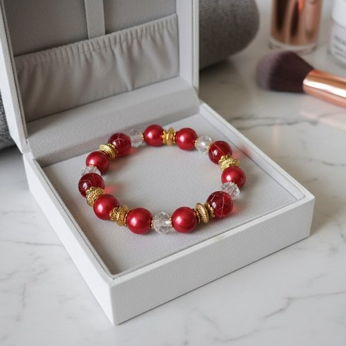 Kit bracelet fil élastique perles rouges et cristal