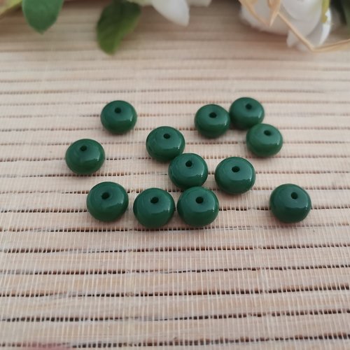 20 perles en verre rondelle 8 mm vert foncé