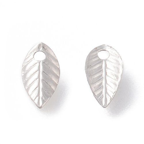 10 breloques acier inoxydable 7 mm feuilles x 10