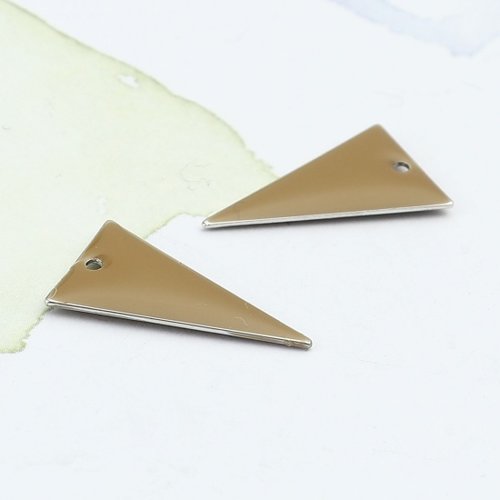 2 pendentifs sequin émail triangle 22 x 13 mm marron clair
