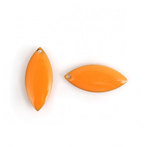 2 pendentifs sequin émail ovale 22 x 10 mm orange