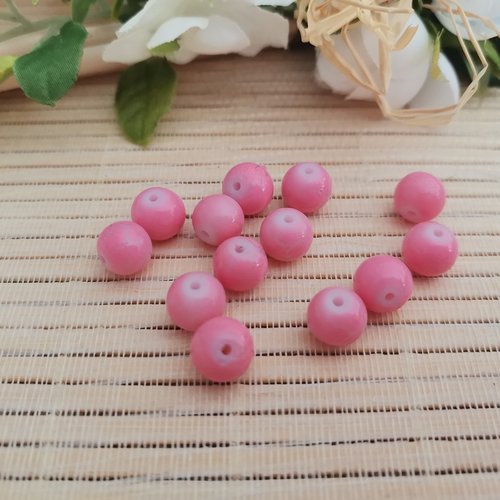 20 perles en verre ronde 8 mm rose pale effet fissuré