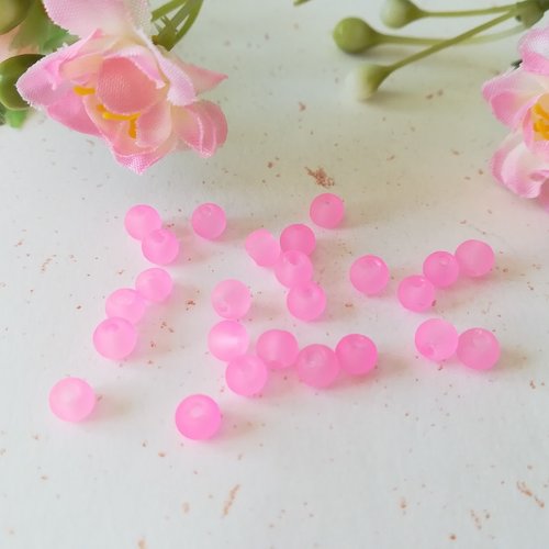 50 perles en verre givré 4 mm rose