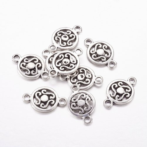 10 connecteurs métal rond 11 mm argent mat