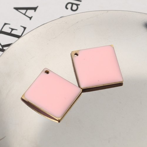 4 pendentifs sequin émail losange 15 mm rose