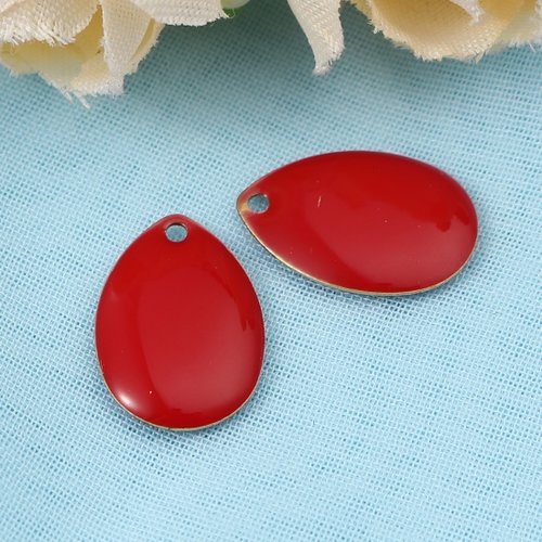4 pendentifs sequin émail goutte 14 x 9 mm rouge