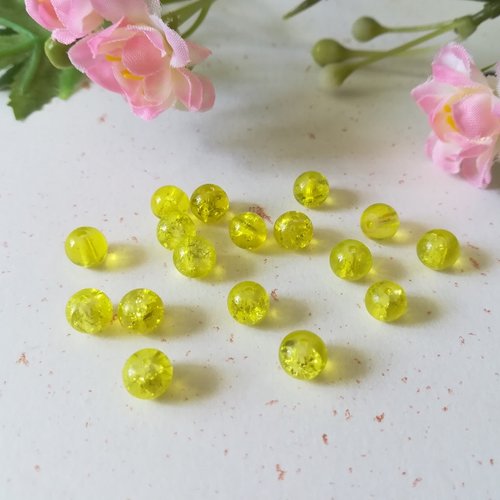 25 perles en verre craquelé 6 mm jaune