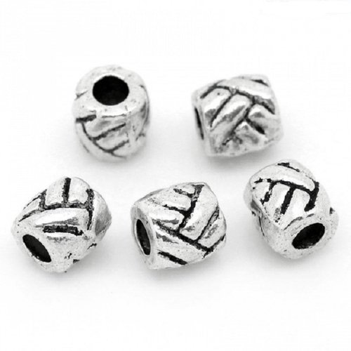 20 perles métal tube à motifs argent mat
