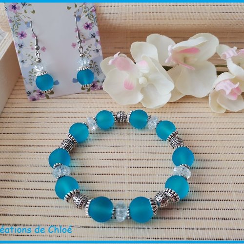 Kit parure bracelet et boucles d'oreilles perles givrées