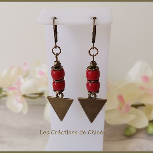 Kit de boucles d'oreilles pendentif bronze et perles colonne bicolore