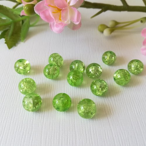 20 perles en verre craquelé 8 mm vert clair