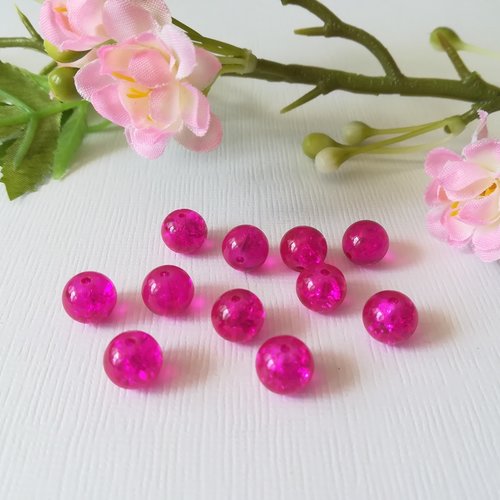20 perles en verre craquelé 8 mm fuchsia