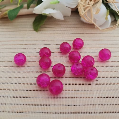 20 perles en verre craquelé 8 mm fuchsia