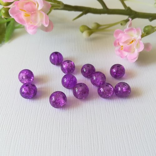 50 perles en verre craquelé 8 mm violet