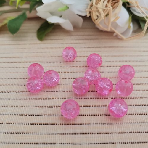 20 perles en verre craquelé 8 mm rose