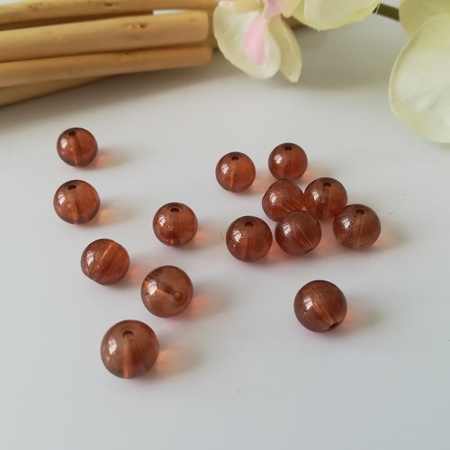 20 perles en verre brillante 8 mm marron