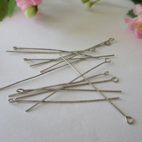 50 clous tiges argent 5 cm mat à tête œil