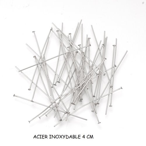 20 clous tiges acier inoxydable 4 cm à tête plate