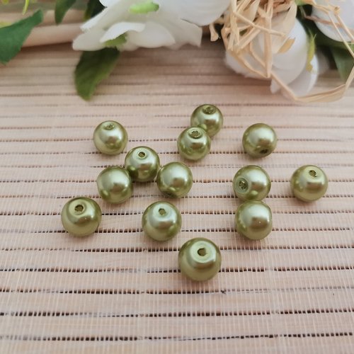20 perles en verre nacré 8 mm vert anis