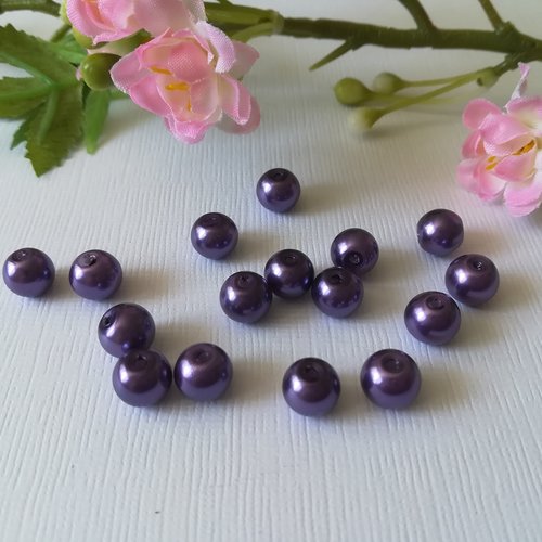 20 perles en verre nacré 8 mm violet