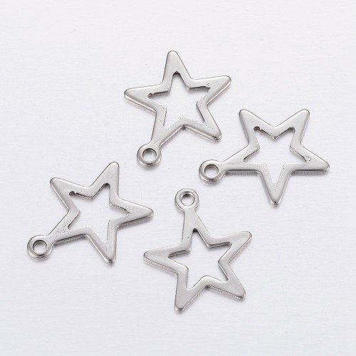2 breloques acier inoxydable étoile 12 mm platine