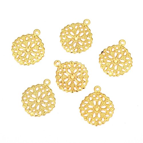 10 pendentifs breloque estampes filigrane 13 mm dorés
