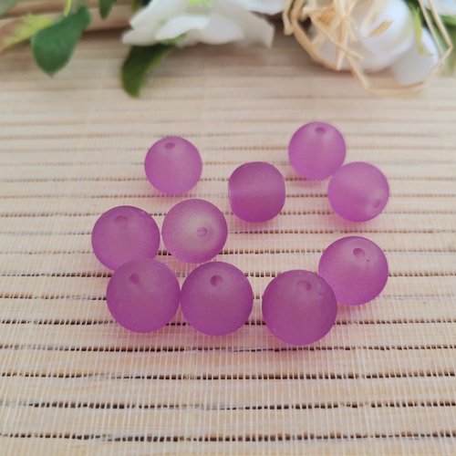 10 perles en verre givré 10 mm violet