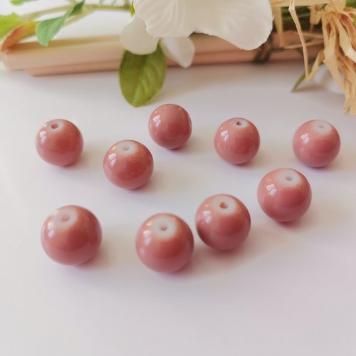 10 perles en verre ronde 10 mm taupe clair