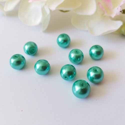 10 perles en verre nacré 10 mm verte
