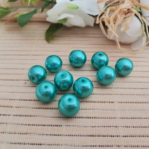 10 perles en verre nacré 10 mm verte