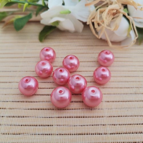 10 perles en verre nacré 10 mm rose