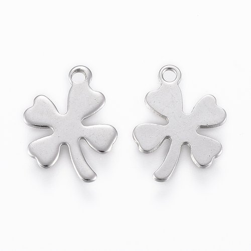 5 breloques acier inoxydable 13 mm trèfle