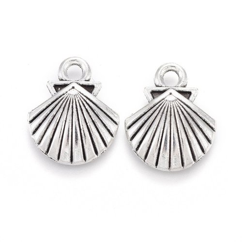 5 breloques métal coquillage 18 mm argent mat